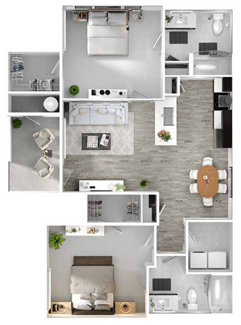 Floor plan for 2 beds, 2 baths, 1123 sqft